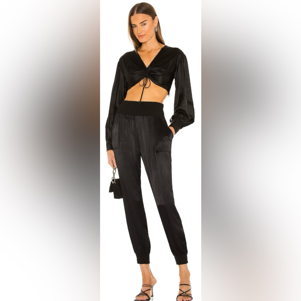 BOBI BLACK Sleek Textured Pant in Black Medium REVOLVE Current - Picture 1 of 11